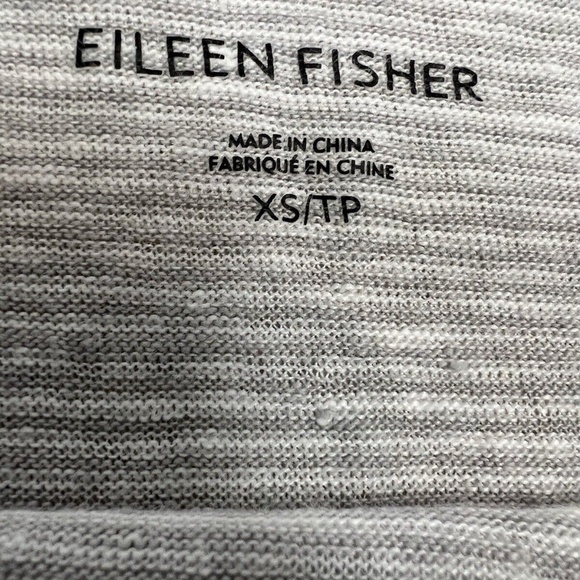 Eileen Fisher Linen Top Pull Over Stripe Boat Neck Flare Sleeves Gray White XS - Picture 10 of 11